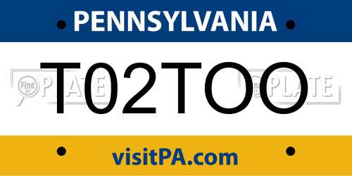 T02TOO Pennsylvania License Plate