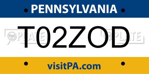 T02ZOD Pennsylvania License Plate