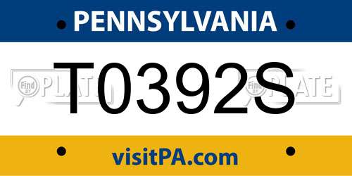 T0392S Pennsylvania License Plate