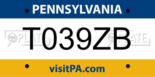 T039ZB Pennsylvania License Plate