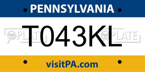 T043KL Pennsylvania License Plate