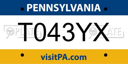 T043YX Pennsylvania License Plate