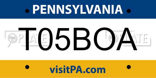 T05BOA Pennsylvania License Plate