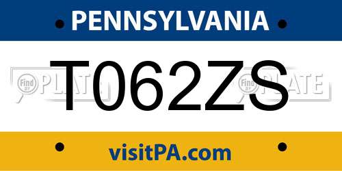 T062ZS Pennsylvania License Plate
