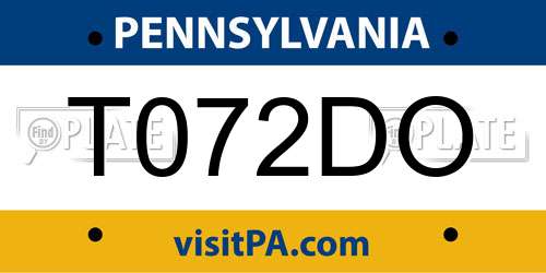 T072DO Pennsylvania License Plate