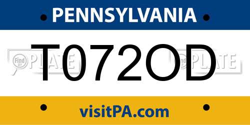 T072OD Pennsylvania License Plate