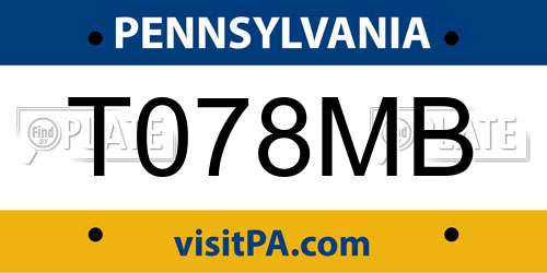 T078MB Pennsylvania License Plate