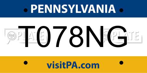 T078NG Pennsylvania License Plate