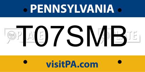 T07SMB Pennsylvania License Plate