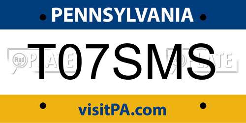 T07SMS Pennsylvania License Plate