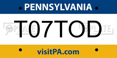 T07TOD Pennsylvania License Plate