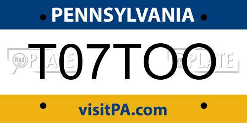 T07TOO Pennsylvania License Plate
