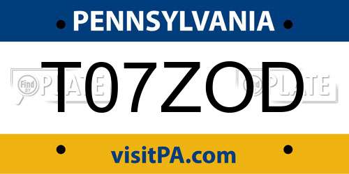 T07ZOD Pennsylvania License Plate