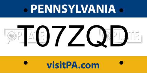 T07ZQD Pennsylvania License Plate
