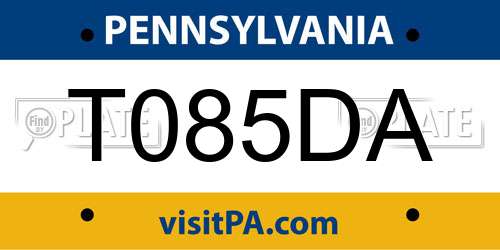 T085DA Pennsylvania License Plate