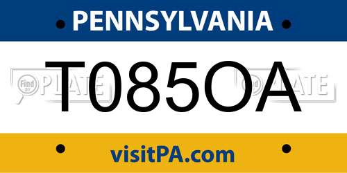 T085OA Pennsylvania License Plate