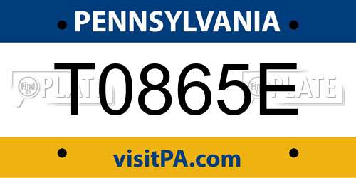 T0865E Pennsylvania License Plate