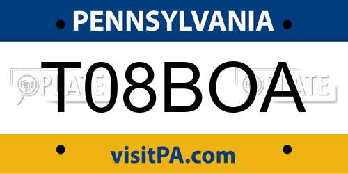 T08BOA Pennsylvania License Plate