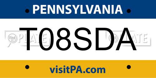 T08SDA Pennsylvania License Plate