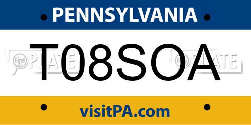 T08SOA Pennsylvania License Plate