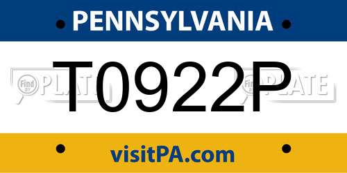 T0922P Pennsylvania License Plate