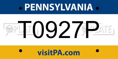 T0927P Pennsylvania License Plate