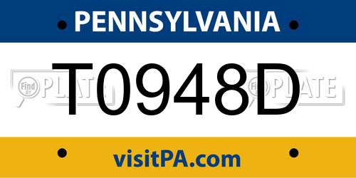 T0948D Pennsylvania License Plate