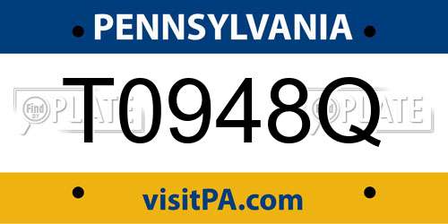 T0948Q Pennsylvania License Plate