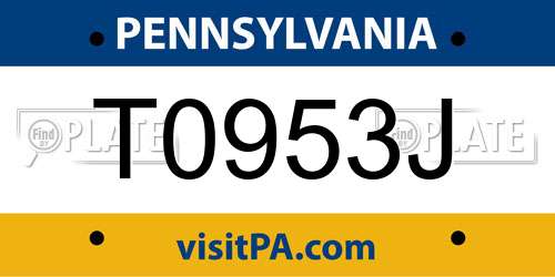 T0953J Pennsylvania License Plate