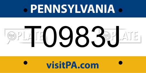 T0983J Pennsylvania License Plate