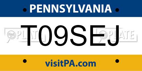 T09SEJ Pennsylvania License Plate