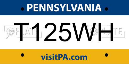 T125WH Pennsylvania License Plate