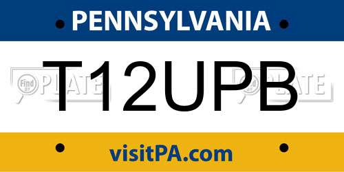 T12UPB Pennsylvania License Plate