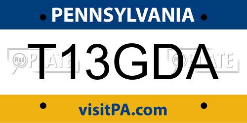 T13GDA Pennsylvania License Plate