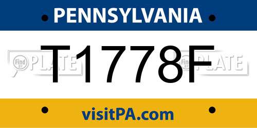 T1778F Pennsylvania License Plate