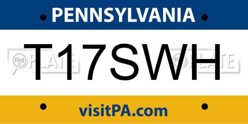 T17SWH Pennsylvania License Plate