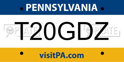 T20GDZ Pennsylvania License Plate