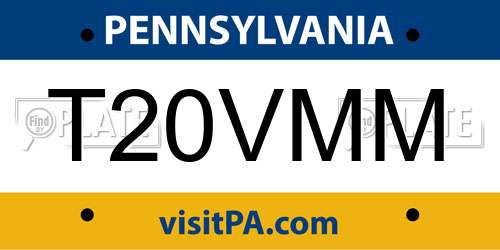 T20VMM Pennsylvania License Plate