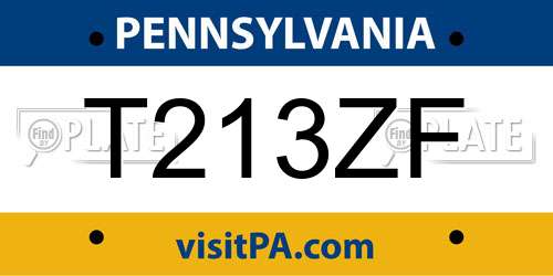 T213ZF Pennsylvania License Plate