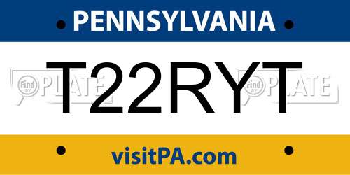 T22RYT Pennsylvania License Plate