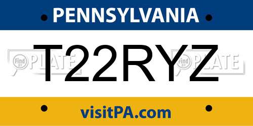 T22RYZ Pennsylvania License Plate