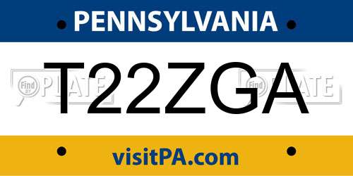 T22ZGA Pennsylvania License Plate