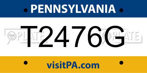 T2476G Pennsylvania License Plate