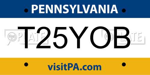 T25YOB Pennsylvania License Plate