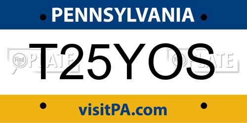 T25YOS Pennsylvania License Plate