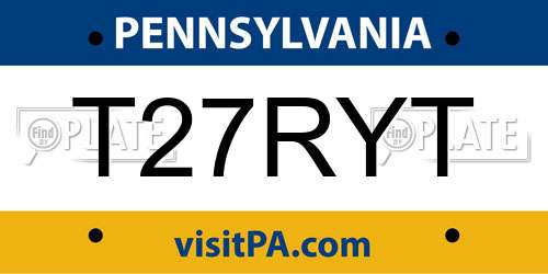 T27RYT Pennsylvania License Plate