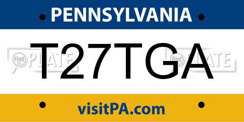 T27TGA Pennsylvania License Plate