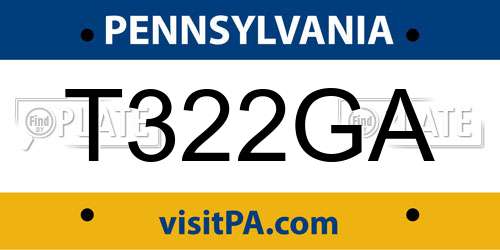 T322GA Pennsylvania License Plate