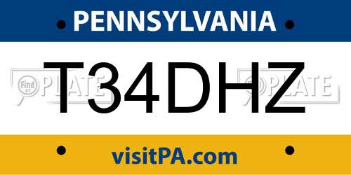 T34DHZ Pennsylvania License Plate