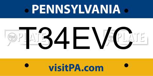 T34EVC Pennsylvania License Plate